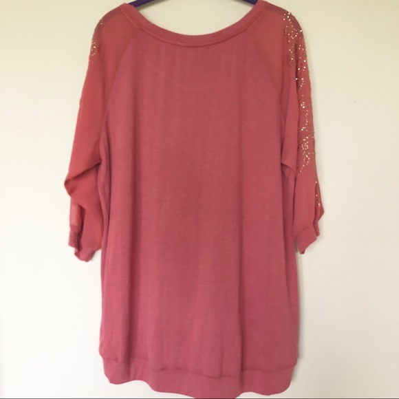 Jolt Dusty Rose Sheer and Stone Accent Blouse - Picture 8 of 8